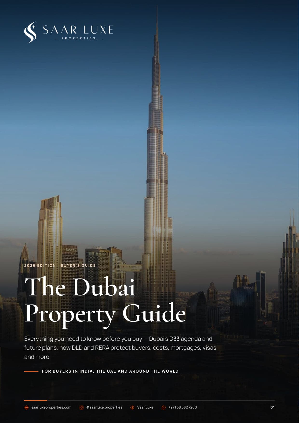 Cover of The Dubai Property Guide 2026 by SAAR LUXE Properties